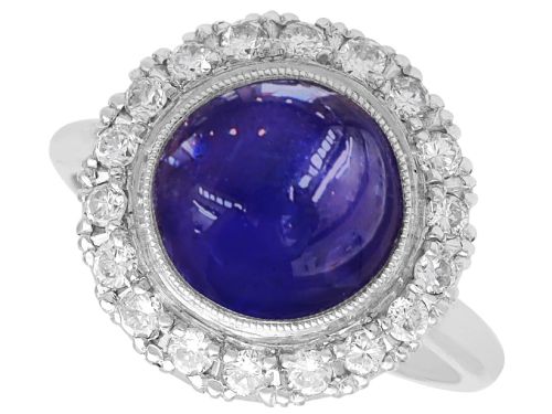 Antique 5.40ct Star Sapphire and 0.40ct Diamond Platinum Cluster Ring Circa 1920
