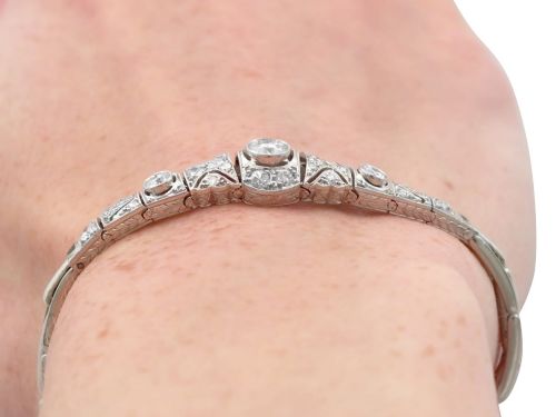 fig 10. An Art Deco 18ct white gold bracelet featuring articulated geometric panels set with diamonds and finished with millegrain edging.