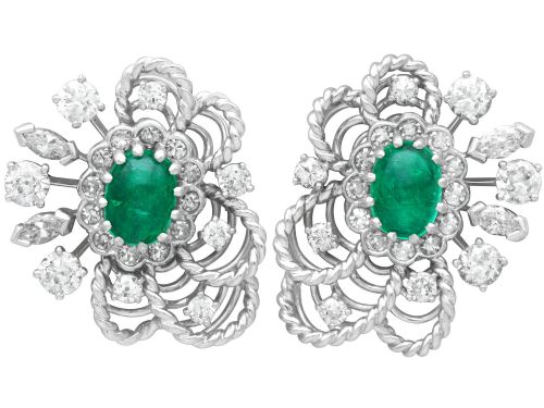 Vintage 3ct Emerald and 4.26ct Diamond Platinum and Palladium Earrings Circa 1945