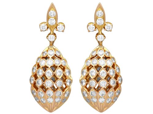 Vintage 2.80ct Diamond and 18ct Yellow Gold Drop Earrings Circa 1950