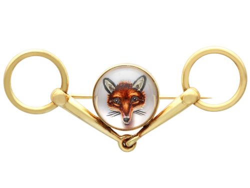 Antique Rock Crystal and 14ct Yellow Gold Fox Brooch Circa 1890