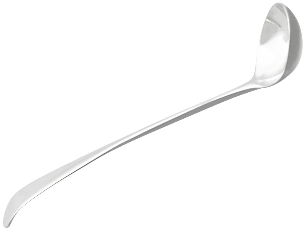 A pierced sterling silver mustard pot featuring geometric openwork, a cobalt blue glass liner, a flat hinged lid, and an accompanying spoon. View IV