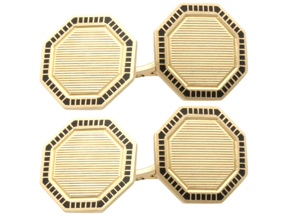 Vintage 18ct Yellow Gold and Enamel Cufflinks by Cartier Circa 1945