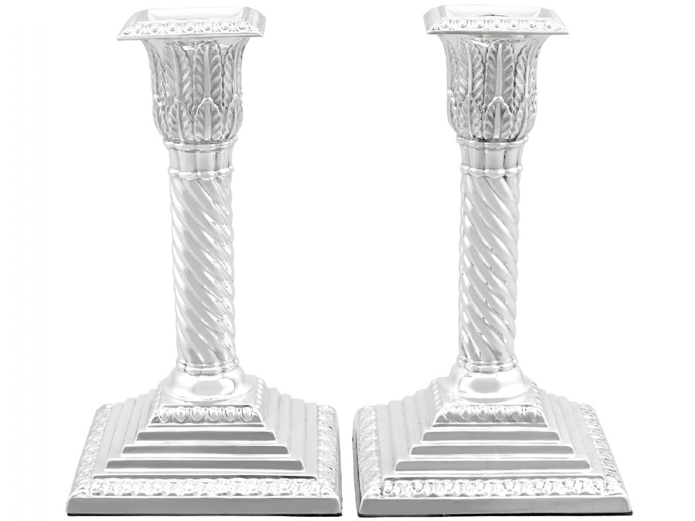 Antique Victorian Sterling Silver Piano Candlesticks (1890)