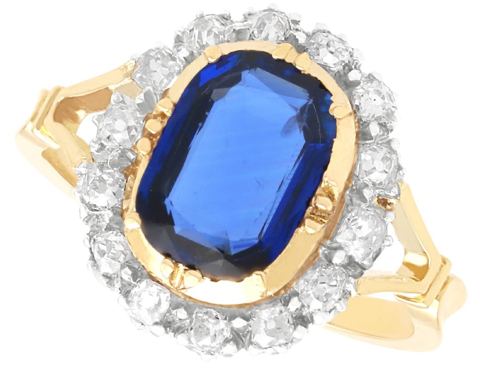 Antique 1.20ct Burmese Sapphire and 0.56ct Diamond, 18ct Yellow Gold Ring Circa 1915