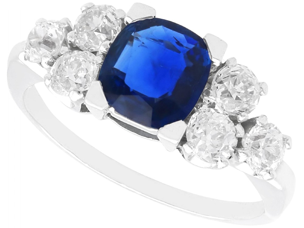 Antique 1.35ct Sapphire and 0.90ct Diamond, Platinum Ring Circa 1935