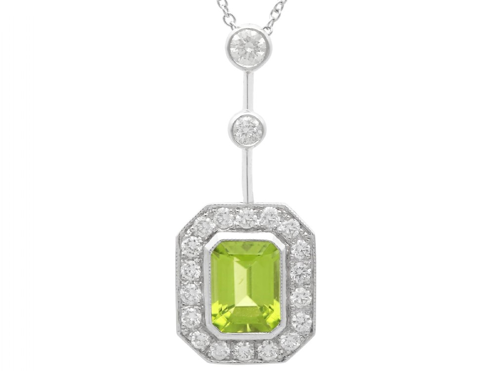Vintage 1.54ct Peridot and 0.66ct Diamond, 18ct White Gold Pendant Circa 1945