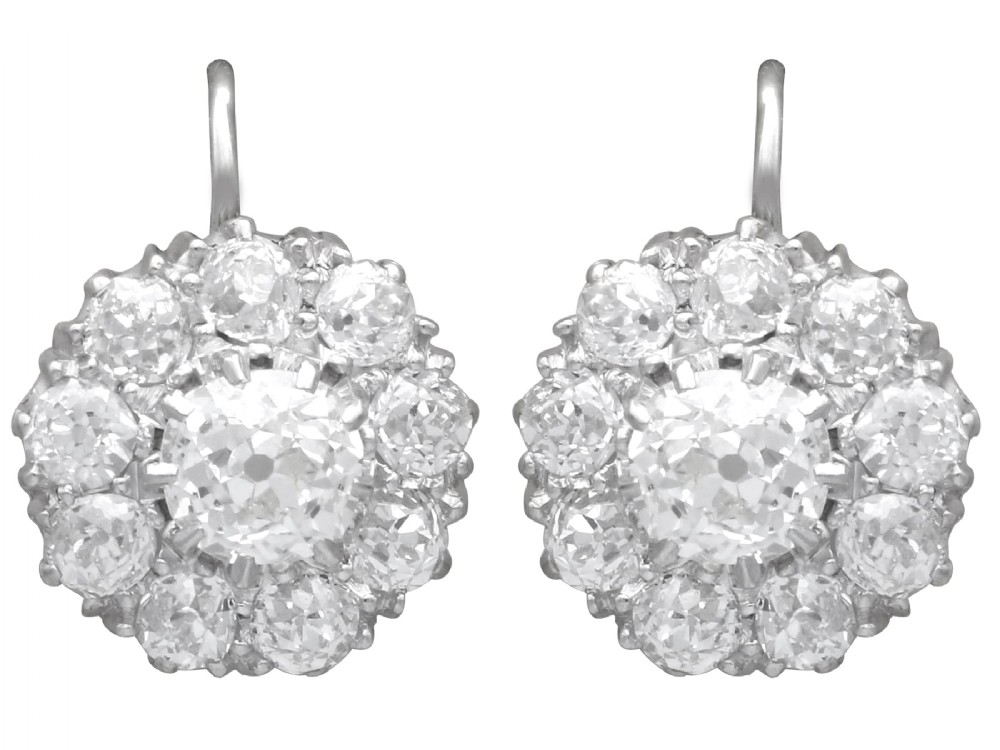 Antique 2.50ct Diamond and Platinum Cluster Earrings Circa 1900