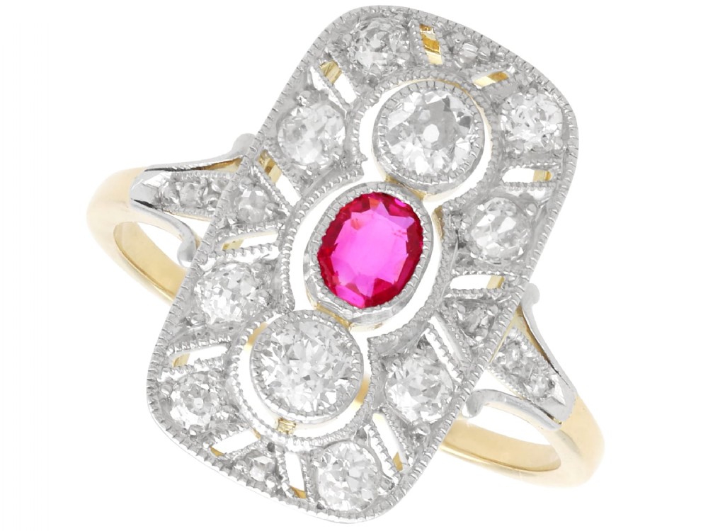 Antique 0.26ct Ruby and 0.65ct Diamond, 14ct Yellow Gold Dress Ring Circa 1925