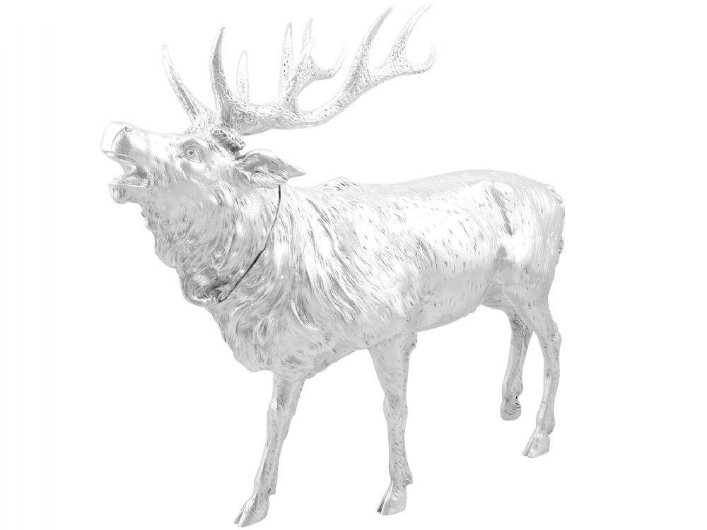 Antique Edwardian Sterling Silver Stag Sugar Box 