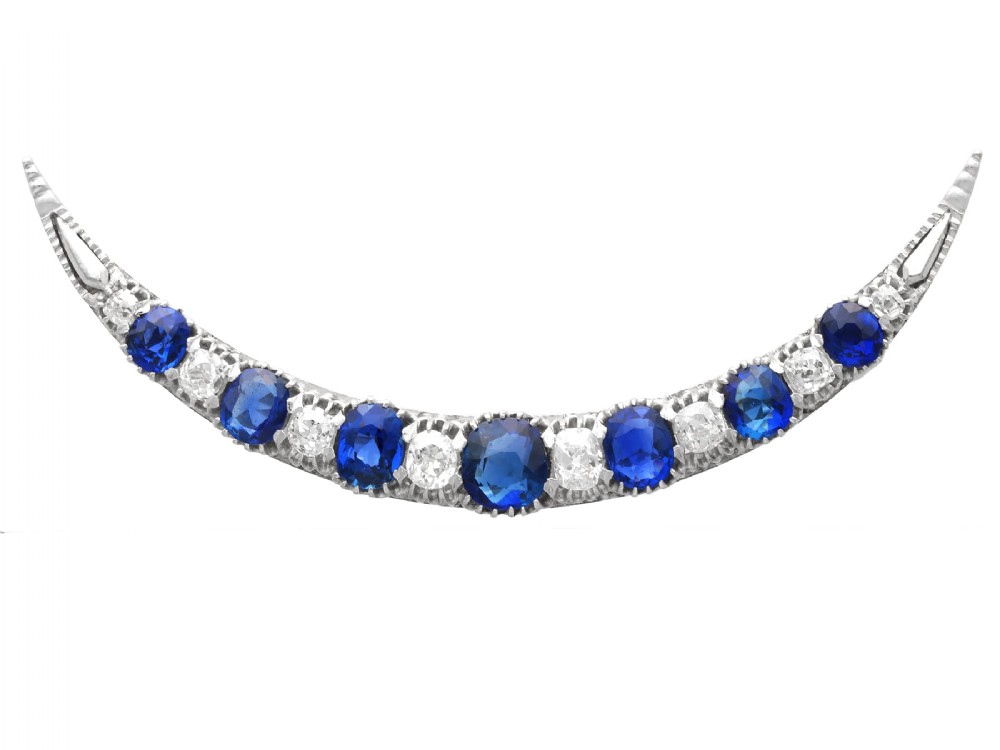 Antique 3.50ct Burmese Sapphire, 1.65ct Diamond and 18ct White Gold Crescent Brooch Circa 1890