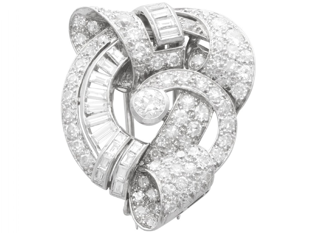 Antique Art Deco 4.35ct Diamond and Platinum Clip Brooch Circa 1935