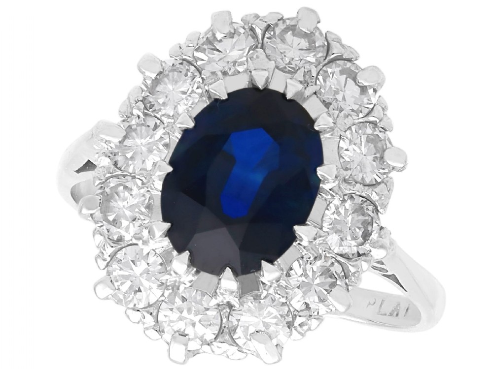Antique 2.13ct Sapphire and 1.00ct Diamond, 18ct White Gold Ring Circa 1935