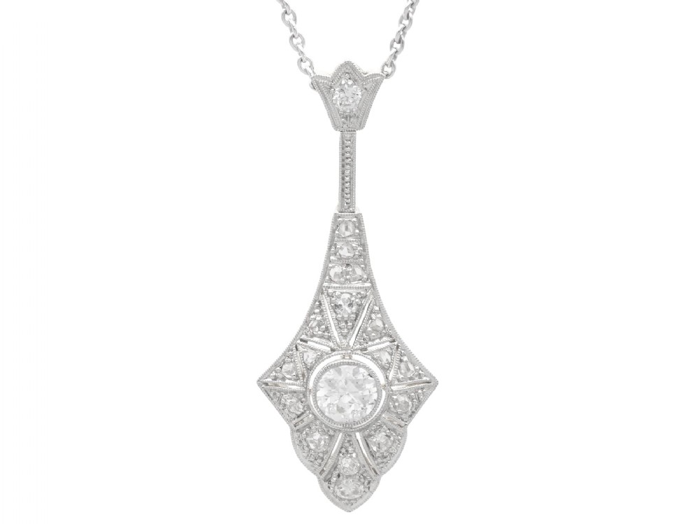 Antique Art Deco 0.76ct Diamond and 14ct Yellow Gold Pendant Circa 1930