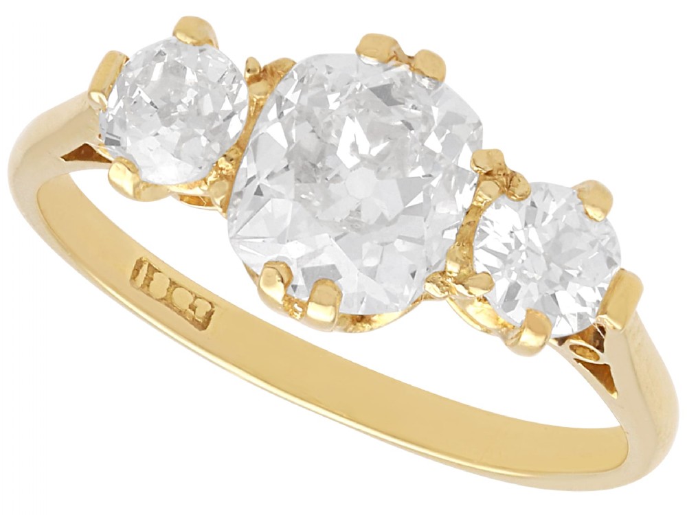 Antique 1.69ct Diamond and 18ct Yellow Gold Trilogy Ring Circa 1905