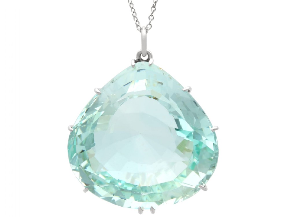 Antique 43.78ct Aquamarine and Platinum Pendant Circa 1935