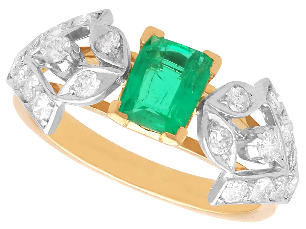 Vintage 0.65ct Emerald and 0.46ct Diamond 18ct Yellow Gold Dress Ring Circa 1940