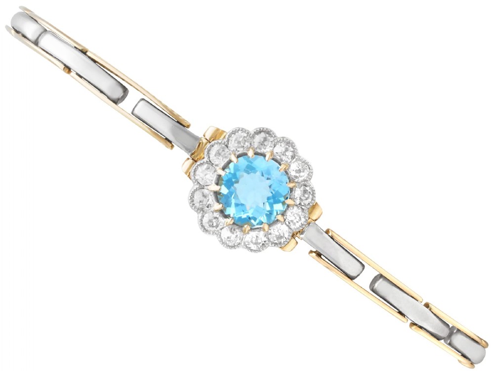 Antique 1.11ct Aquamarine and 0.75ct Diamond 14ct Yellow Gold Bracelet Circa 1905