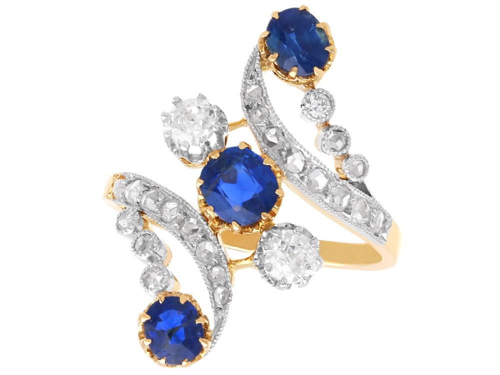 Antique 1.30ct Sapphire and 0.70ct Diamond 18ct Yellow Gold Dress Ring Circa 1905