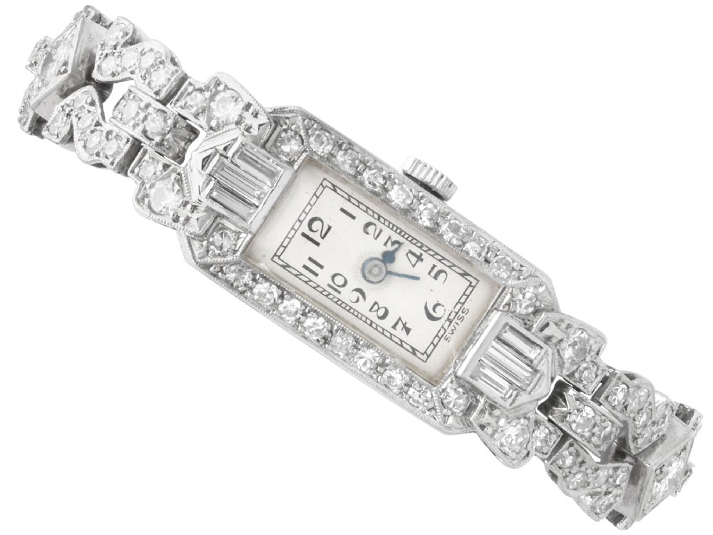 Antique Art Deco 3.45ct Diamond and Platinum Cocktail Watch Circa 1925