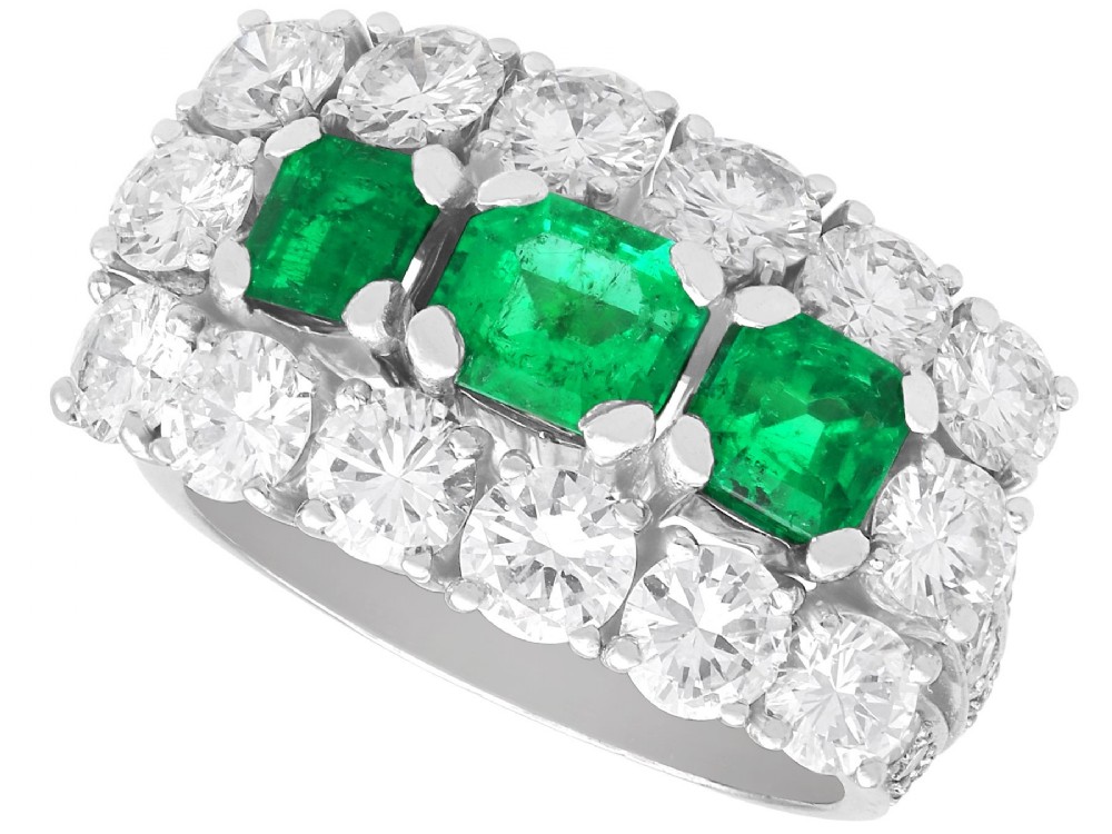 Vintage 1.95ct Colombian Emerald and 5.34ct Diamond 18ct White Gold Dress Ring Circa 1960