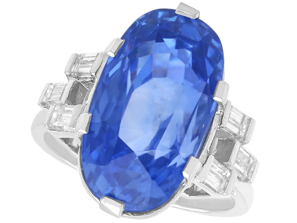Vintage 17.11ct Ceylon Sapphire and 0.50ct Diamond Platinum Cocktail Ring Circa 1950