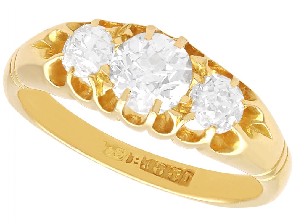 Antique 1.39ct Diamond and 18ct Yellow Gold Trilogy Ring Circa 1900