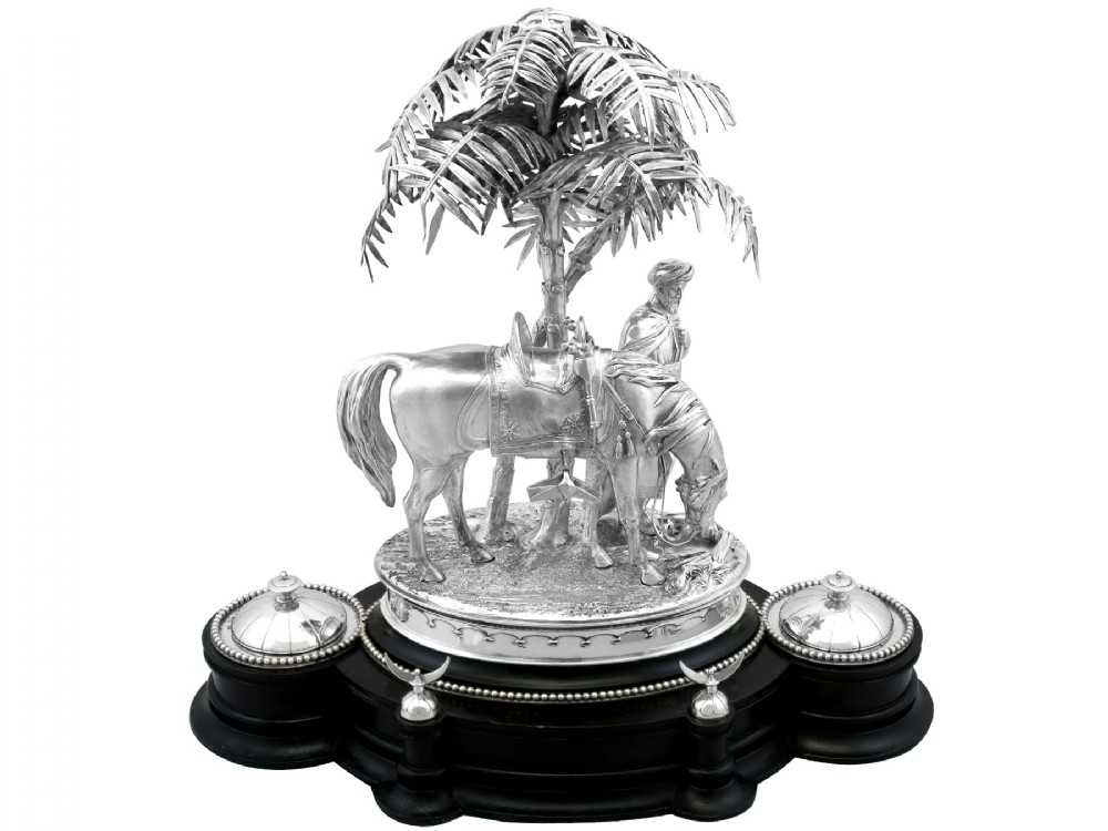 Antique Victorian Rare Sterling Silver Inkstand / Centrepiece 