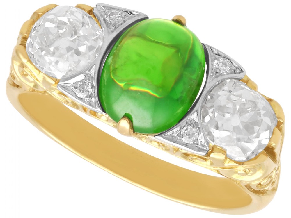 Antique 2.54ct Demantoid Garnet and 1.58ct Diamond 18ct Yellow Gold Ring Circa 1900