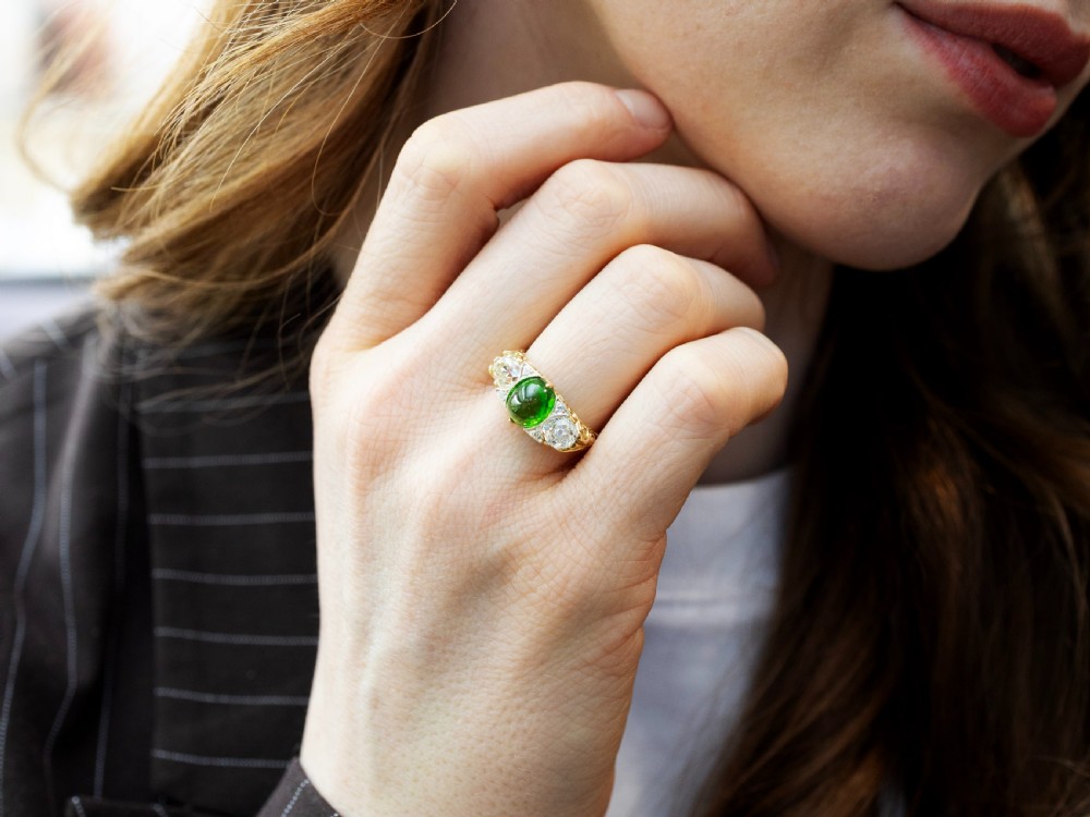 Antique 2.54ct Demantoid Garnet and 1.58ct Diamond 18ct Yellow Gold Ring Circa 1900 View IV