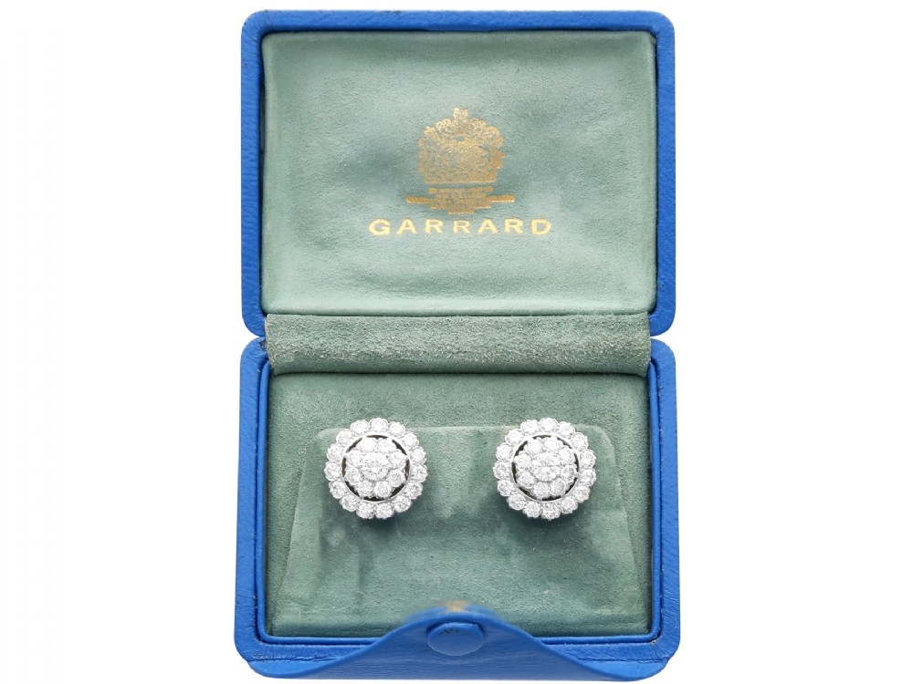 Vintage 5.97ct Diamond and 18ct White Gold Cluster Earrings Circa 1940