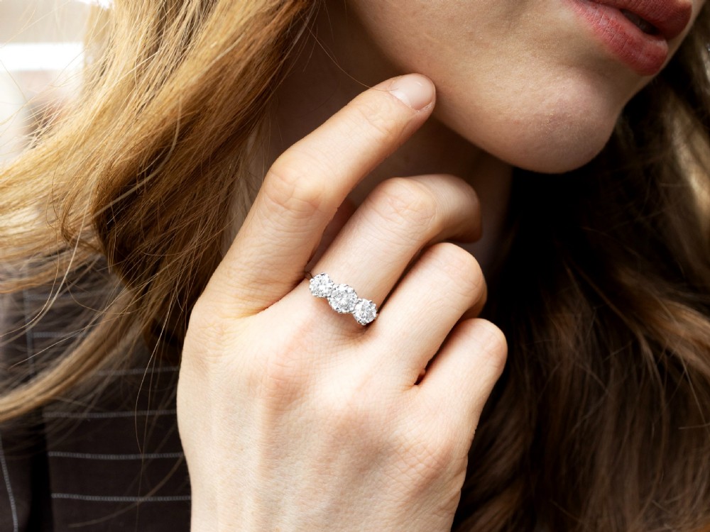 Antique 2.17ct Diamond and Platinum Trilogy Ring Circa 1925 View III