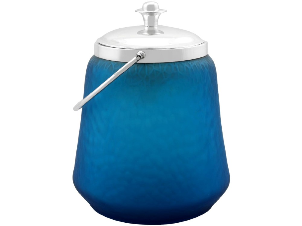 Antique Victorian Sterling Silver and Blue Glass Biscuit Barrel (1896) View VII