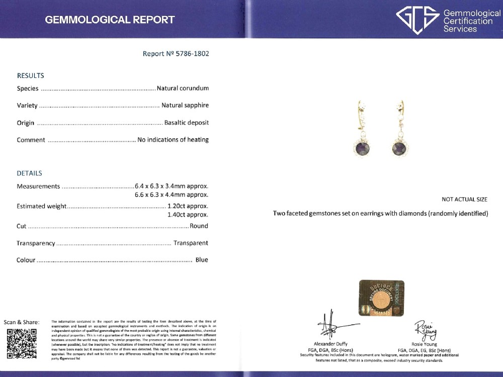 A pair of antique Art Deco platinum drop earrings featuring round dark blue sapphires encircled by diamond halos suspended from articulated diamond links. View XIII