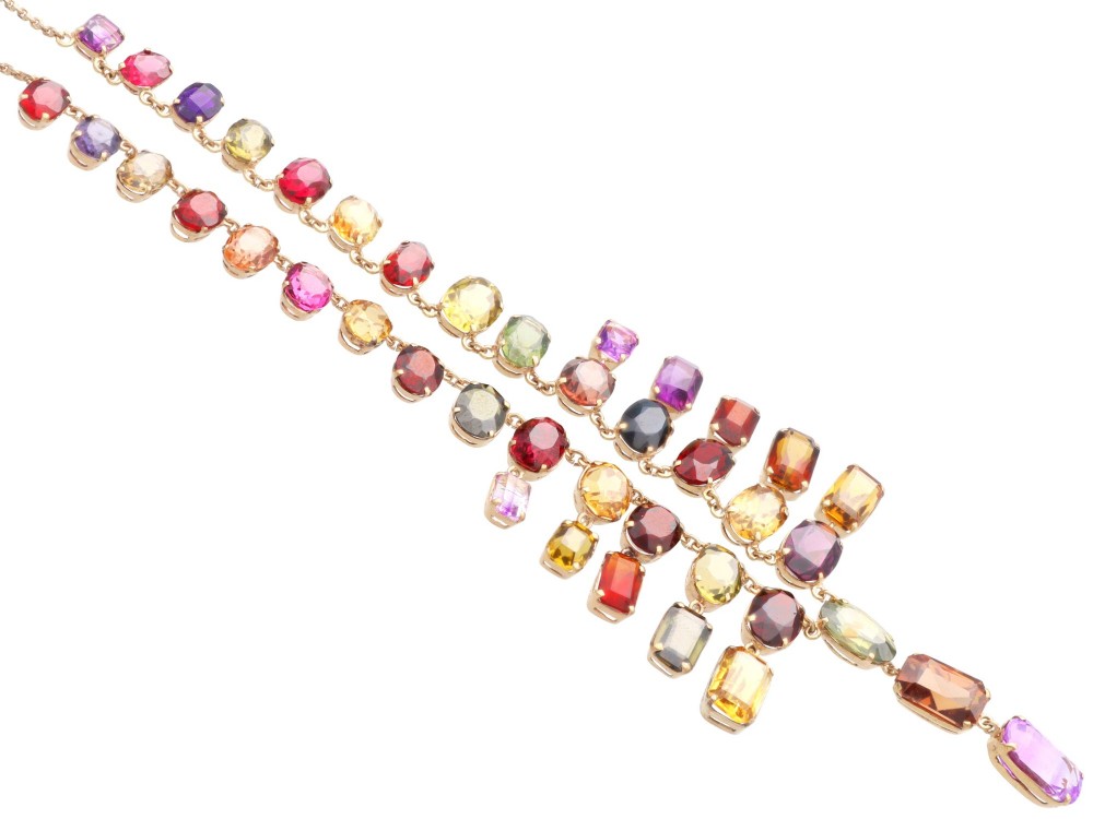 Antique 60.69ct Zircon 6.63ct Amethyst and 0.93ct Iolite 9ct Rose Gold Fringe Necklace Circa 1930 View VII