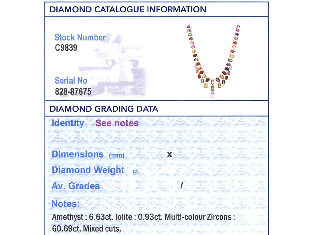 Antique 60.69ct Zircon 6.63ct Amethyst and 0.93ct Iolite 9ct Rose Gold Fringe Necklace Circa 1930 View X
