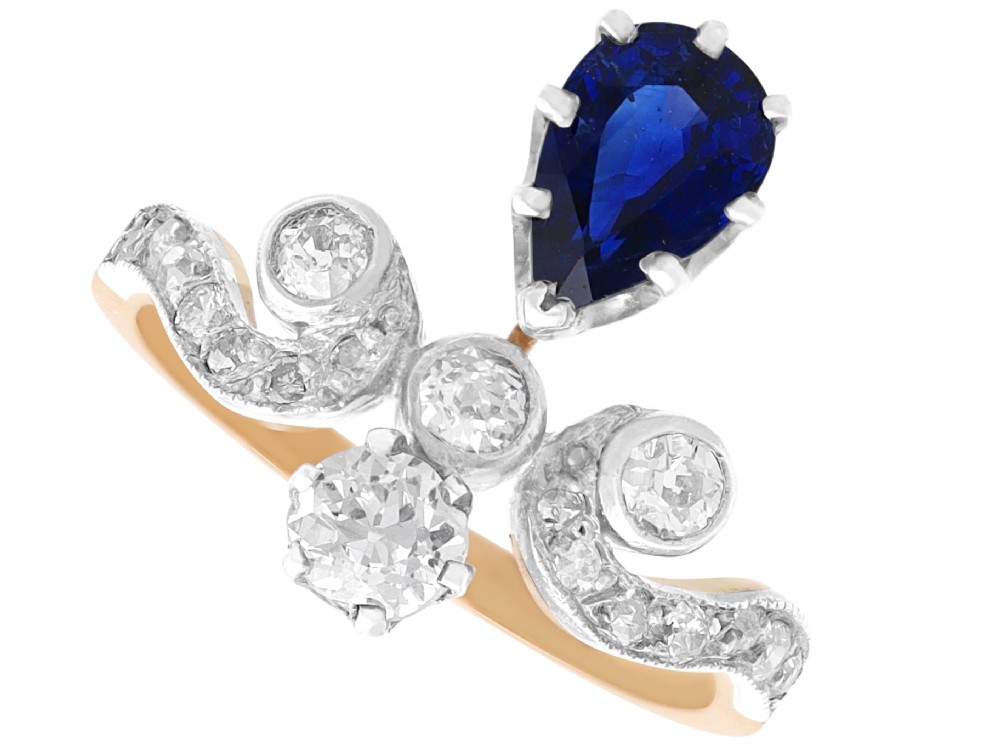 Antique 1.25ct Basaltic Sapphire and 1.48ct Diamond 14ct Yellow Gold Tiara Ring Circa 1900