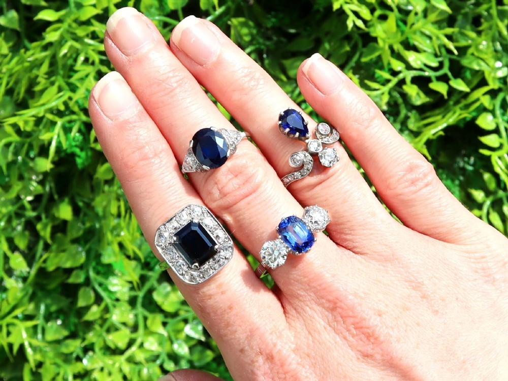 Antique 1.25ct Basaltic Sapphire and 1.48ct Diamond 14ct Yellow Gold Tiara Ring Circa 1900 View III