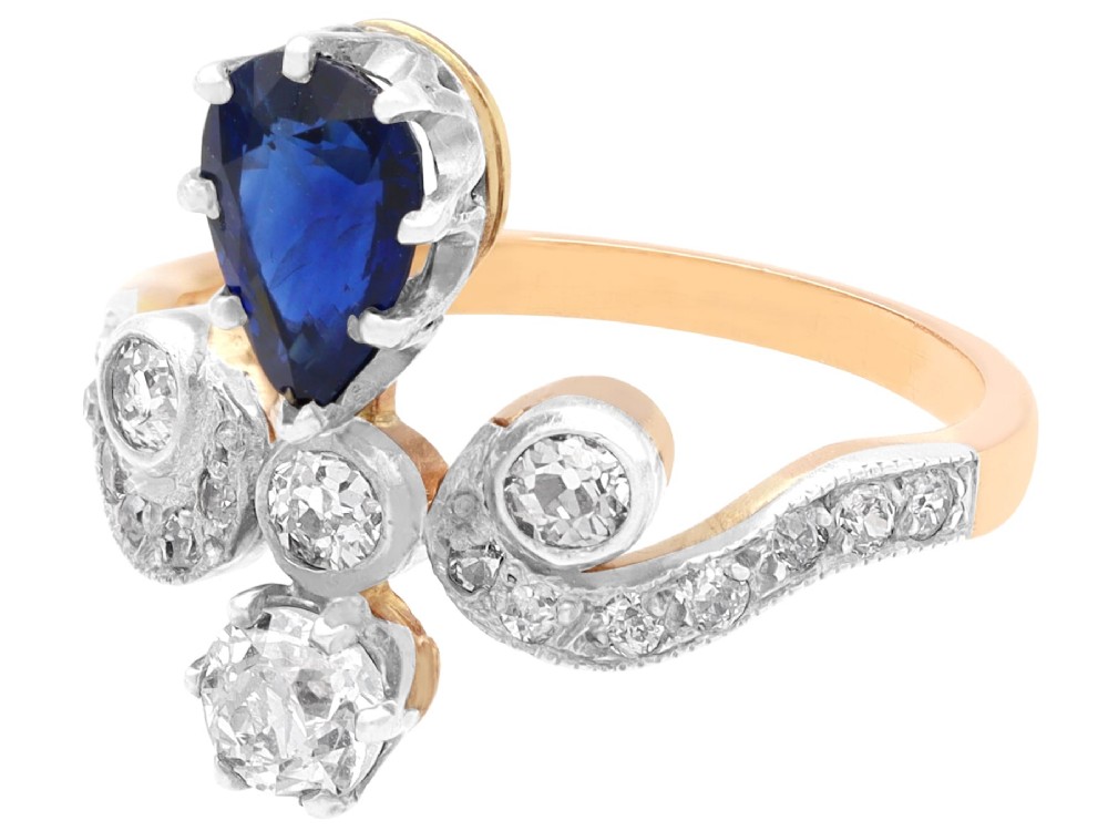 Antique 1.25ct Basaltic Sapphire and 1.48ct Diamond 14ct Yellow Gold Tiara Ring Circa 1900 View VIII