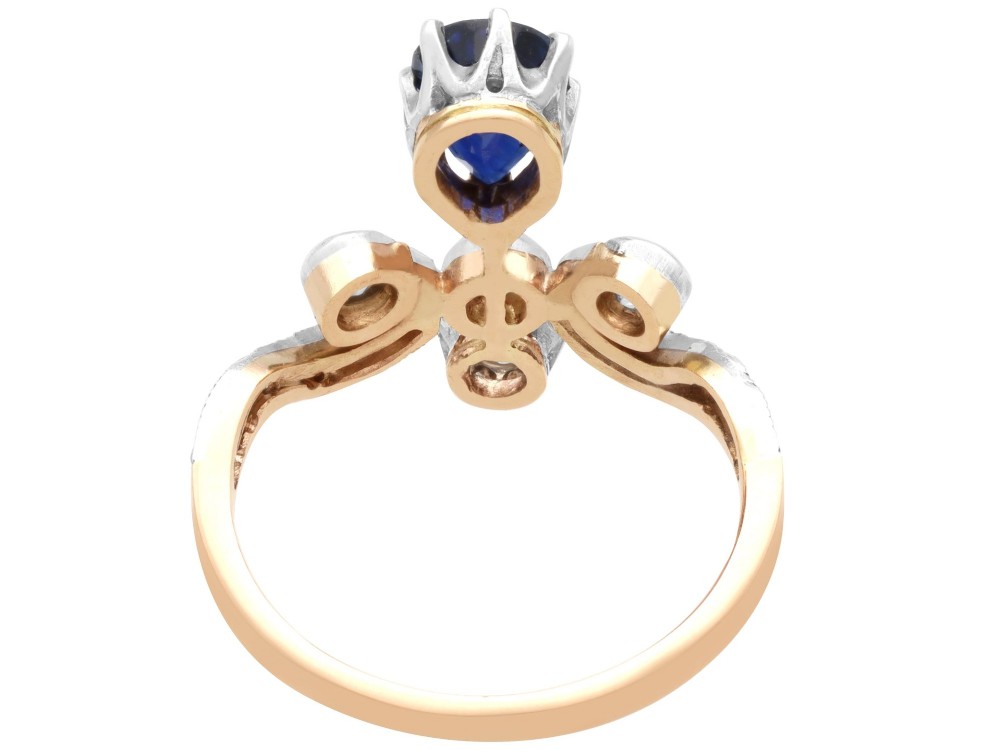 Antique 1.25ct Basaltic Sapphire and 1.48ct Diamond 14ct Yellow Gold Tiara Ring Circa 1900 View IX