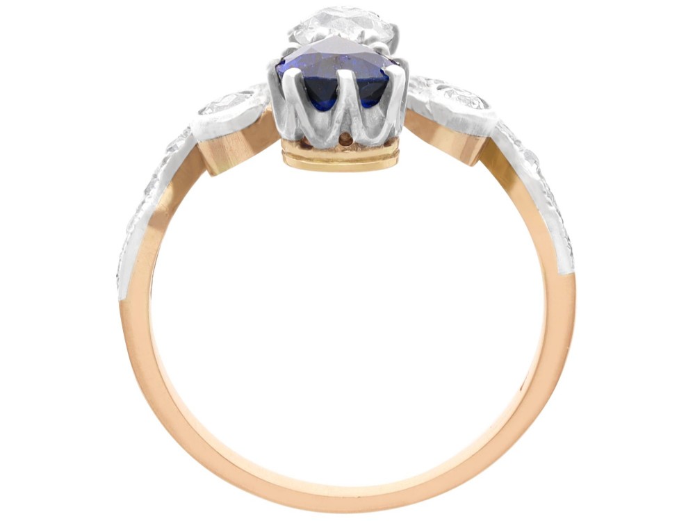 Antique 1.25ct Basaltic Sapphire and 1.48ct Diamond 14ct Yellow Gold Tiara Ring Circa 1900 View X