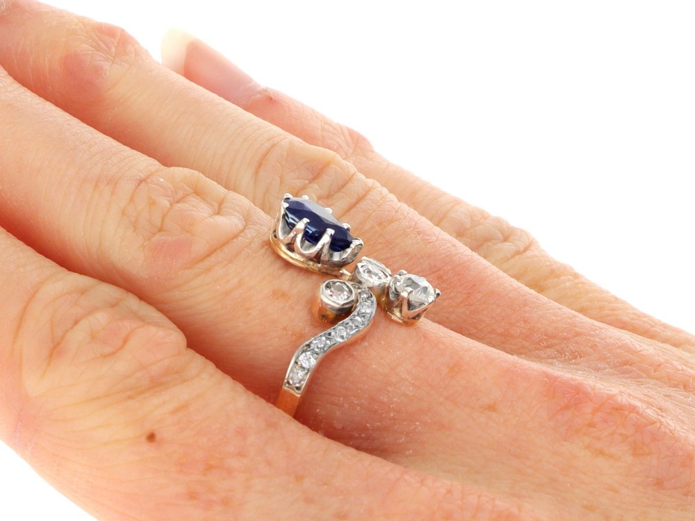 Antique 1.25ct Basaltic Sapphire and 1.48ct Diamond 14ct Yellow Gold Tiara Ring Circa 1900 View XIII