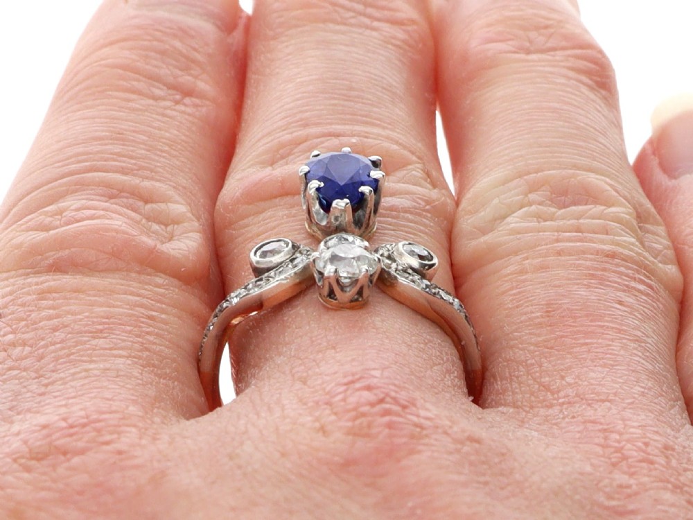 Antique 1.25ct Basaltic Sapphire and 1.48ct Diamond 14ct Yellow Gold Tiara Ring Circa 1900 View XIV