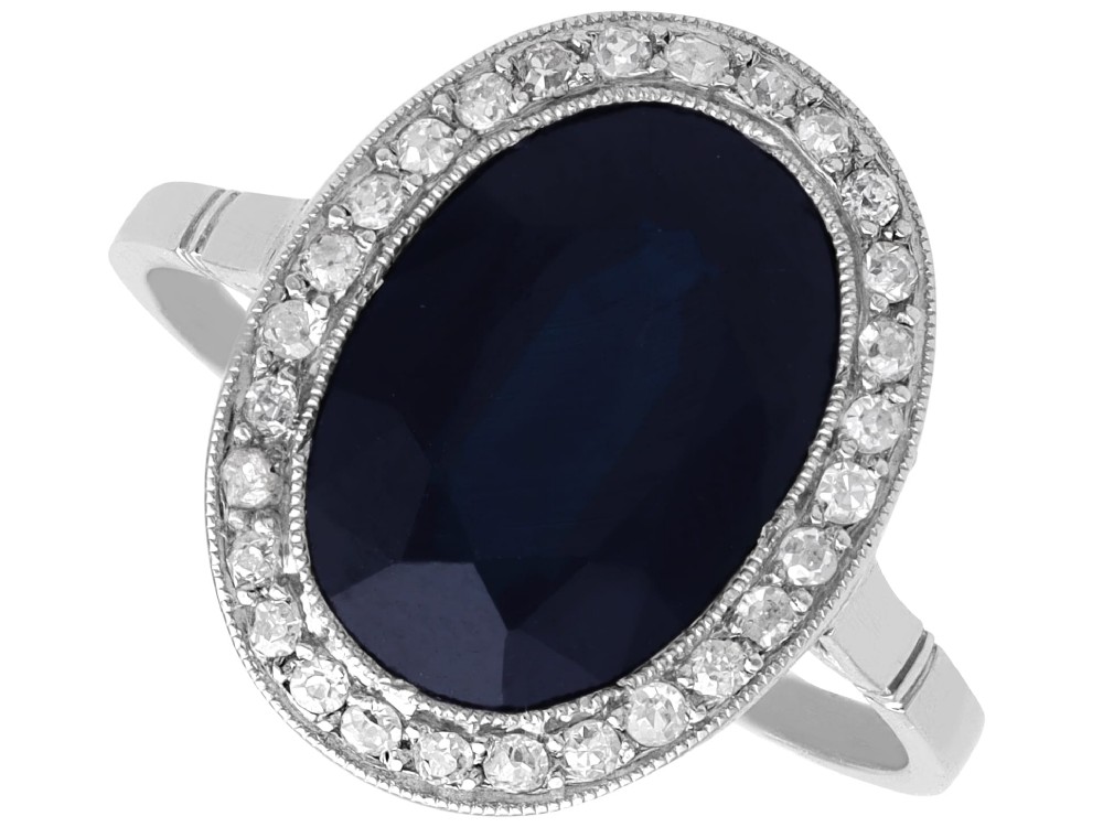 Antique French 6.20ct Sapphire and 0.43ct Diamond Platinum Cluster Ring Circa 1920