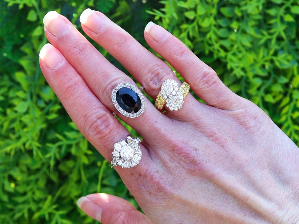 Antique French 6.20ct Sapphire and 0.43ct Diamond Platinum Cluster Ring Circa 1920 View III
