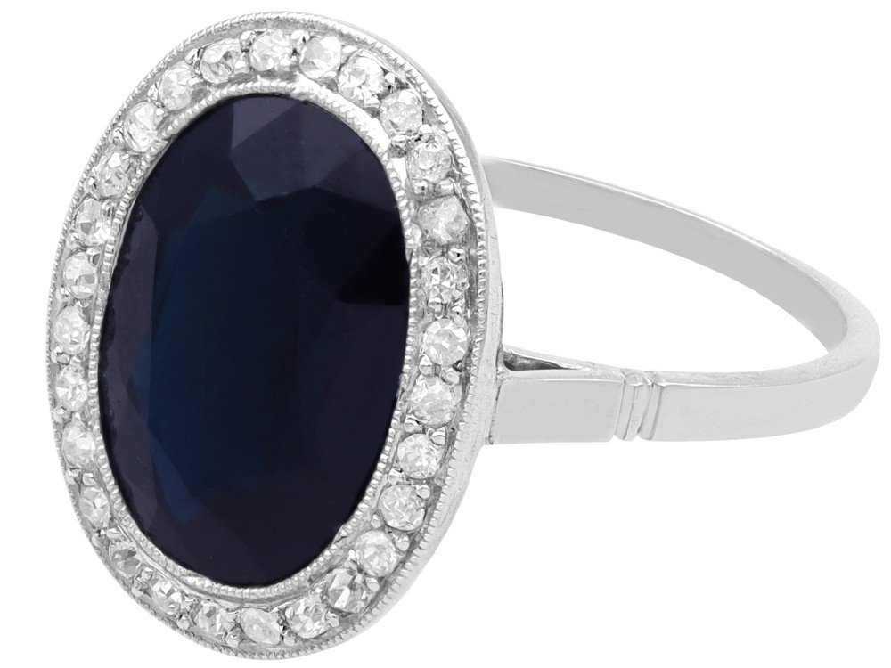 Antique French 6.20ct Sapphire and 0.43ct Diamond Platinum Cluster Ring Circa 1920 View VIII
