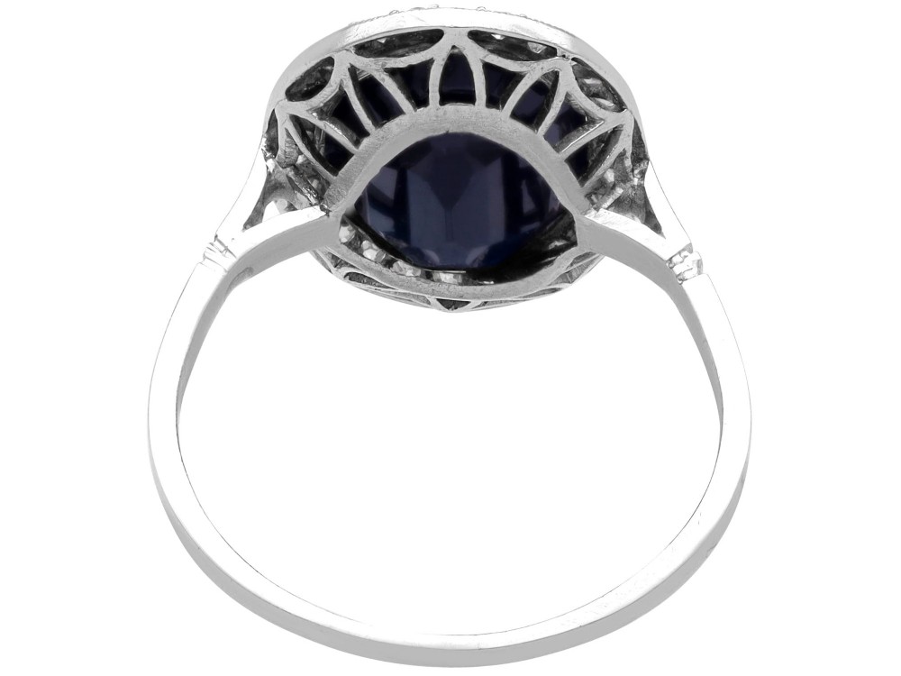 Antique French 6.20ct Sapphire and 0.43ct Diamond Platinum Cluster Ring Circa 1920 View IX