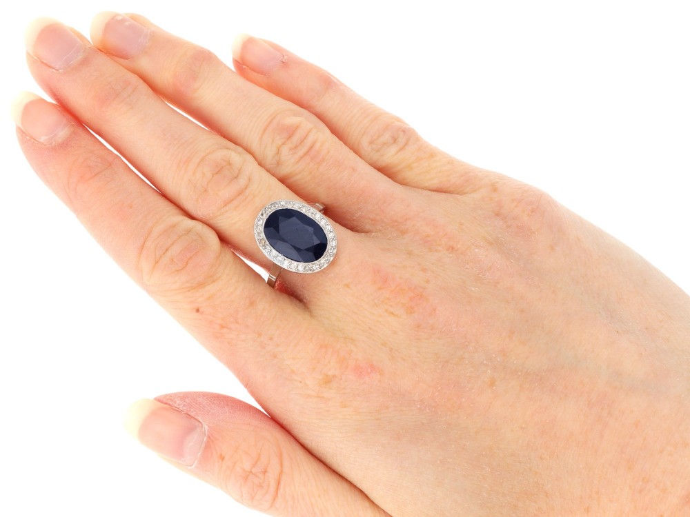 Antique French 6.20ct Sapphire and 0.43ct Diamond Platinum Cluster Ring Circa 1920 View XII