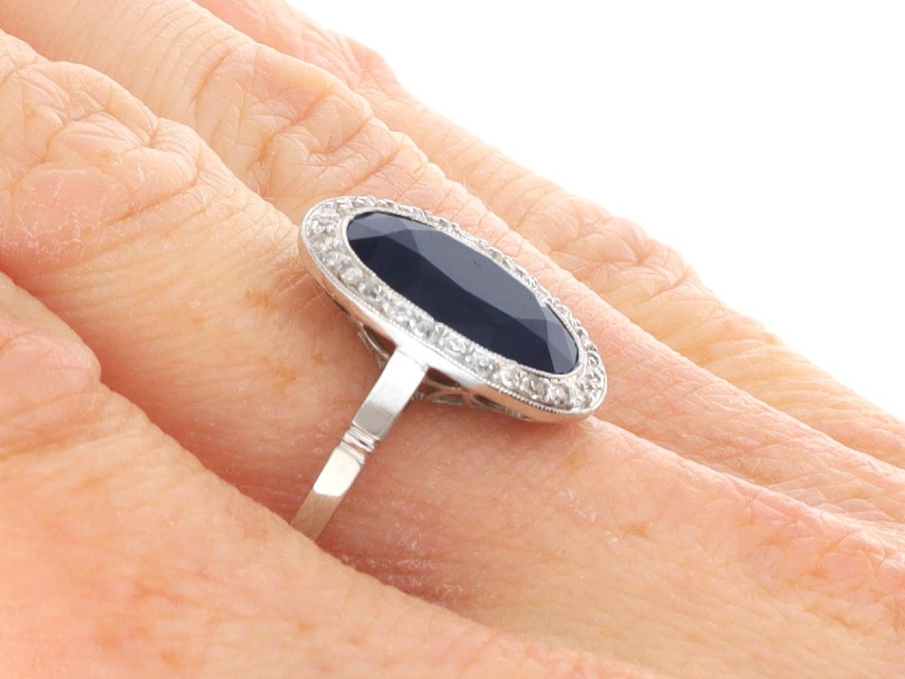 Antique French 6.20ct Sapphire and 0.43ct Diamond Platinum Cluster Ring Circa 1920 View XIII