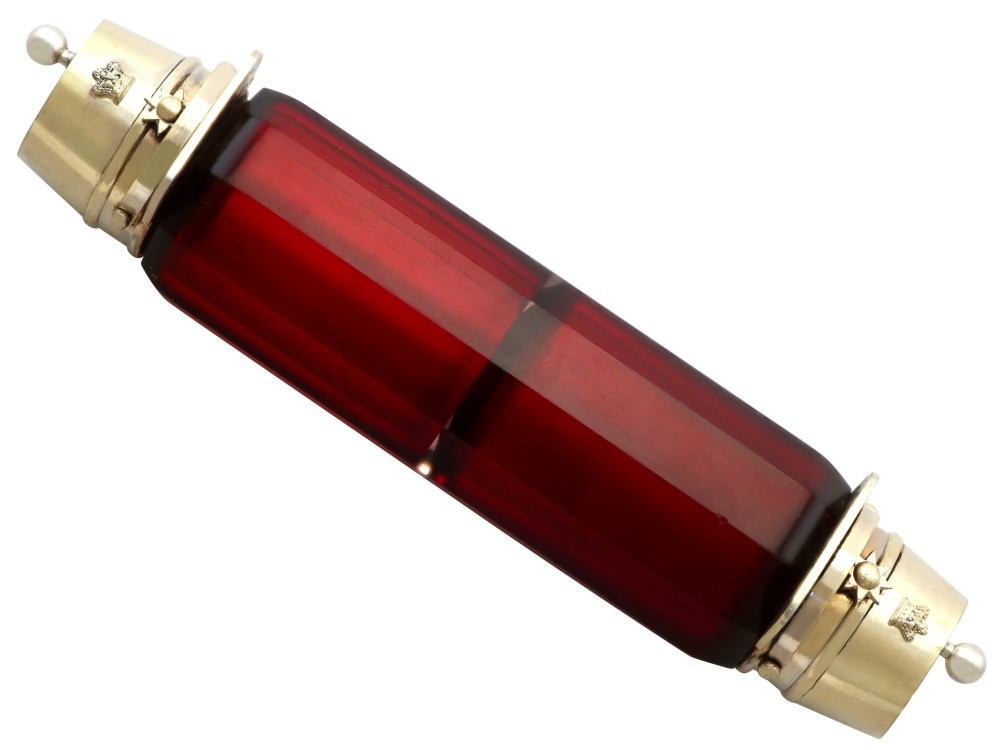 Antique Red Glass and Silver Scent Bottle Circa 1880